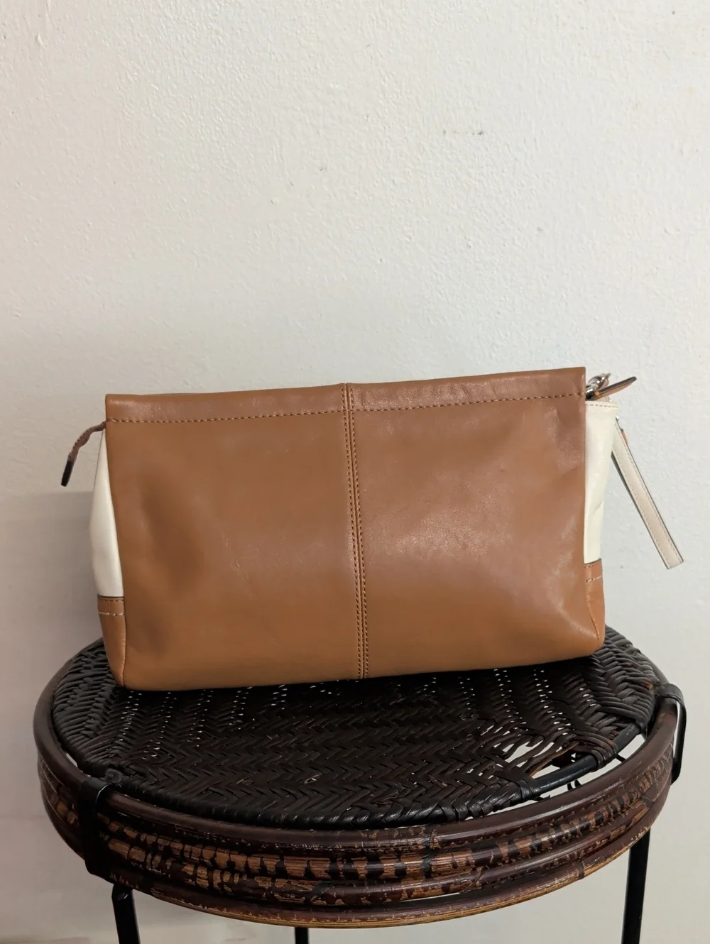 COACH PARK COLORBLOCK LEATHER CLUTCH ORANGE & BROWN